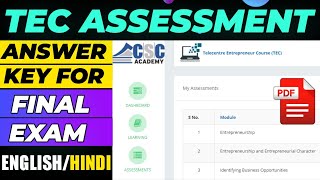 Tec Exam Assessment Question answer CSC Test MCQ PDF Free Download EnglishHindi [upl. by Aika919]