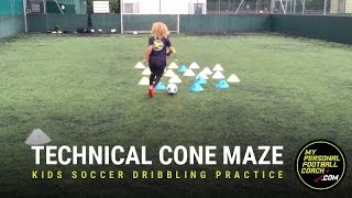 Kids Soccer Dribbling Drill  Technical Cone Maze for U8U12 [upl. by Sparke522]