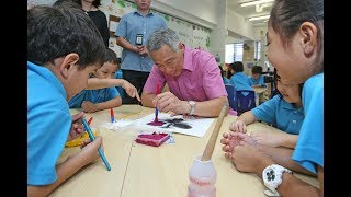 PM Lee Hsien Loongs Visit to MOE Kindergarten and My First Skool [upl. by Naujak]