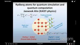 QSCCA2022 Day 2 Talk 1 Prof Jaewook Ahn Rydberg atom systems for quantum computation [upl. by Aphrodite]