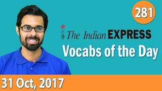 ✅ The Indian Express Vocabulary 31st Oct 2017  Learn 10 New Words with Tricks  Day281 [upl. by Ilah]