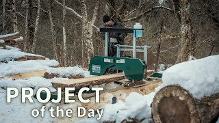 In the snow with portable sawmill [upl. by Woodsum]