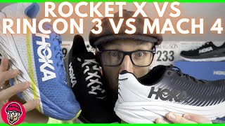 HOKA ONE ONE ROCKET X vs RINCON 3 vs MACH 4  BEST LIGHTWEIGHT HOKA SHOE AVAILABLE 2021  EDDBUD [upl. by Airdnaxela]