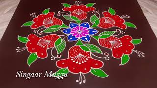 Traditional rangoli flower muggulu design with 11X6 dots  Pandaga Sankranthi muggulu  Pongal kolam [upl. by Laemaj]