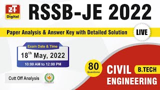 RSMSSB JEN 2022 Solution amp Answer Key  CIVIL Engineering BTECH  18 May 2022  Expected CUT OFF [upl. by Htaek]