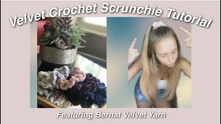 velvet crochet scrunchie tutorial featuring Bernat velvet yarn [upl. by Azal]