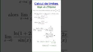 Les Limites Règle de LHôpital shorts maths limites [upl. by Aicener]