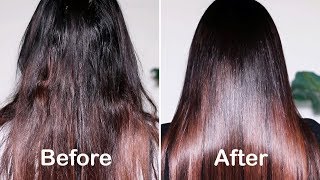 HOW TO GET SMOOTH SHINY amp SILKY HAIR WITH 1 USE  DIY HAIR MASK FOR DAMAGED HAIR [upl. by Suiluj]