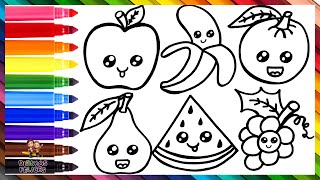 Dibuja y Colorea Lindas Frutas 🍎🍌🍊🍐🍇🍉 Dibujos Para Niños [upl. by Nylesoy470]