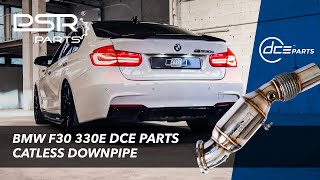 BMW F30 330e B48 DCE Parts Catless Downpipe with Custom Valvetronic Catback  Straight Pipe Revving [upl. by Arahsak755]