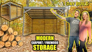 Timelapse Couple Builds MODERN Wood Shed  Carport in UNDER 9 MINUTES Start To Finish  DIY [upl. by Demodena31]