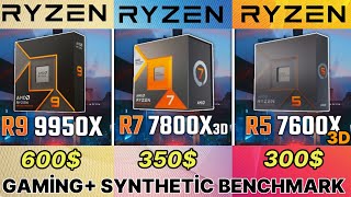 7600x3d vs 7800x3d vs 5800x3d vs R9 9950x vs i9 14900k vs 7900x3d vs 7950x3d 7600x3d gaming test [upl. by Yvon]