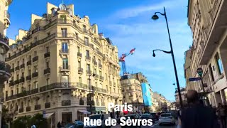 Paris city walks Rue de Sèvres Paris France 4K [upl. by Noskcire]