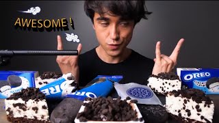 McBang ASMR chocolate Oreo cookie ice cream sandwich cheesecake pudding Mukbang bites only [upl. by Kilah]