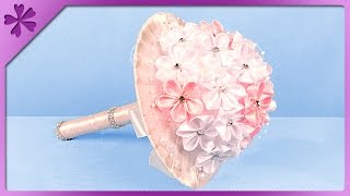 DIY Kanzashi flower bouquet for first communion wedding ENG Subtitles  Speed up 348 [upl. by Enywad]