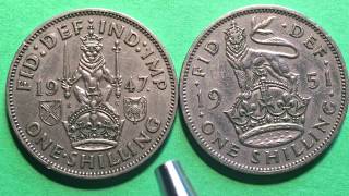 UK 1 Shilling 1947 Scottish Crest 1 Shilling 1951 English Crest [upl. by Aekahs686]