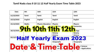 9th 10th 11th 12th Half Yearly Exam Time Table 2023  TN half yearly exam timetable 2023  11th 12th [upl. by Nakada119]