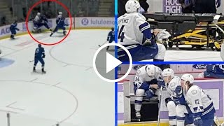 Vasily Podkolzin terrifying injury video  Abbotsford Canucks vs Colorado  Keaton Middleton hit [upl. by Ahsenev]