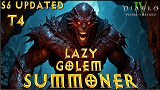 S6 T4 EndGame Lazy Golem Slayer Summoner Necromancer Build Diablo 4 VoH [upl. by Letsyrc]