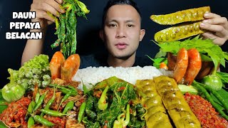 DAUN PEPAYA BELACAN CABE RAWIT UDANG PETAI NANGKA LALAPAN MENTAH [upl. by Jose684]