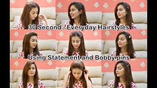 9 Quick and Easy  Everyday Hairstyles  Using Statement and Bobby Pins  kinzajch [upl. by Knoll]