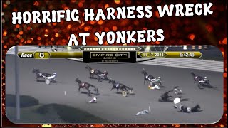 4 HORSES DOWN Yonkers 111723 horseracing harnessracing [upl. by Neehsuan]