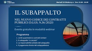 Il Subappalto  Evento Webinar [upl. by Adnohsel]