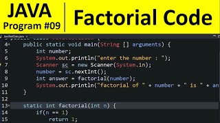 Java Program 9  Factorial of Number using Scanner amp Recursion [upl. by Ahsatniuq]