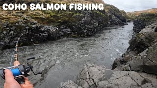 BOBBER DOWNS IN THE ROCKY CANYON FISHING FOR COHO SALMON [upl. by Rednirah]