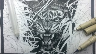 Pen amp Ink Drawing Tutorials  How to draw a tiger [upl. by Burr]