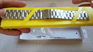 Unboxing Samsung 46mm Galaxy Watch 22mm Stainless Steel Silver Watch Band 8 31 18 [upl. by Rinum]