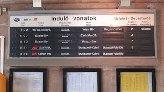 Hungary Solari splitflap train arrivaldeparture board at Gyor railway station [upl. by Mada]