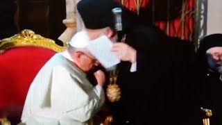 Pope Francis Kisses the Hand of Ecumenical Patriarch Bartholomew [upl. by Eynobe]