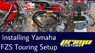 Yamaha FZS V3  Touring Setup  Easy Installation  By Primo Customs India [upl. by Ztnarf422]