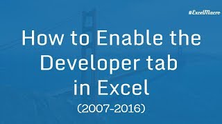 How to Enable Developer tab in Excel 20072016  Excel VBA Macro Hindi [upl. by Iaverne]