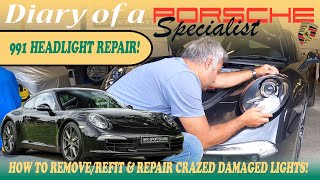 How to removerestore Porsche 991 headlights and refit Repairing crazing cracked PDLS 911 damage [upl. by Sera]