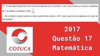 Matemática Cotuca 2017  Questão 17  Vestibulinho [upl. by Cassius862]