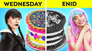 CAKE DECORATING CHALLENGE  Funny Enid VS Wednesday Desert Hacks Battle by 123GO CHALLENGE [upl. by Michigan]