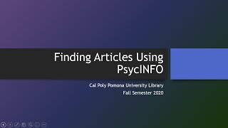 Finding Articles using PsycINFO [upl. by Evangelist]