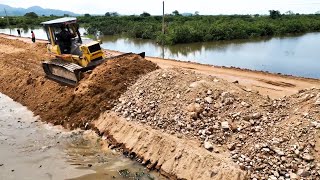 Incredible Videos Komatsu Bulldozer Pushing Soil Repair The Road With Dump Trucks [upl. by Yenruogis]