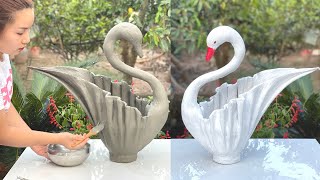 Beautiful and easy  The idea of ​​​​swan shaped plant pots from old fabric and cement [upl. by Cirnek]