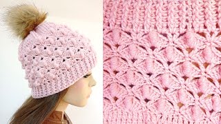 Como tejer el gorro N° 58 a crochet en punto ABANICOS y ROCOCO paso a paso TODAS LAS TALLAS [upl. by Tiernan]