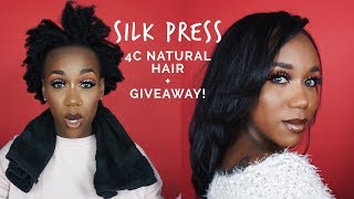 HOW I SILK PRESS MY NATURAL 4C HAIR  BLOW OUT PRESS  TRIM [upl. by Yeniar244]