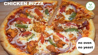 chicken pizza recipe  chicken pizza without oven and yeast recipe  mavis kitchen [upl. by Erbua]