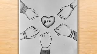 BFF Drawing Easy for Beginners Five Best Friends Drawing  Friendship Day Drawing Pencil Drawing [upl. by Sadiras]