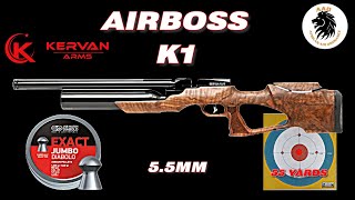 Kervan Arms Airboss K1 5 5mm pcp JSB 15 89gn pellets  55 yards [upl. by Harac]