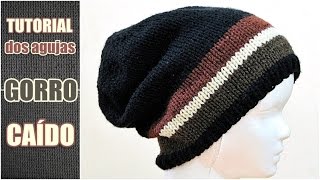 Como tejer Gorro caído con dos agujas punto jersey  Tutorial [upl. by Amek]