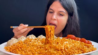 SPICY BULDAK NOODLES SAUSAGE DUMPLINGS  MUKBANG  ASMR  EATING SOUNDS [upl. by Bust311]