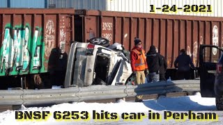 BNSF 6253 hits a car in Perham MN and there is a fatality 310 PM 1242021 [upl. by Zoila]