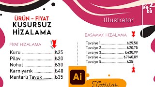 Menülerde Kusursuz Fiyat Hizalaması Nasıl Yapılır  Basamak Hizalama  Adobe Illustrator Dersleri [upl. by Ausoj]